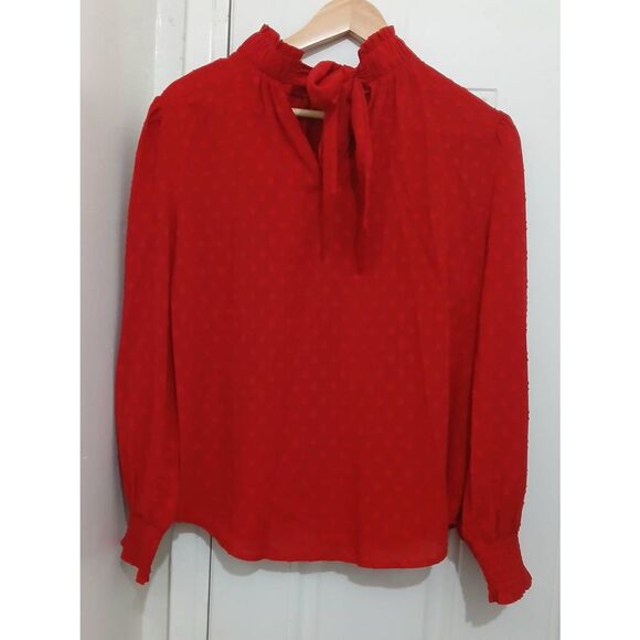 Ann Taylor womens large petite red swiss dot blouse top - Picture 4 of 7